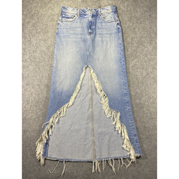 Mother Skirt Womens Size 27 Superior Light Wash Hi-Low Raw Hem Maxi Boho - Picture 1 of 11